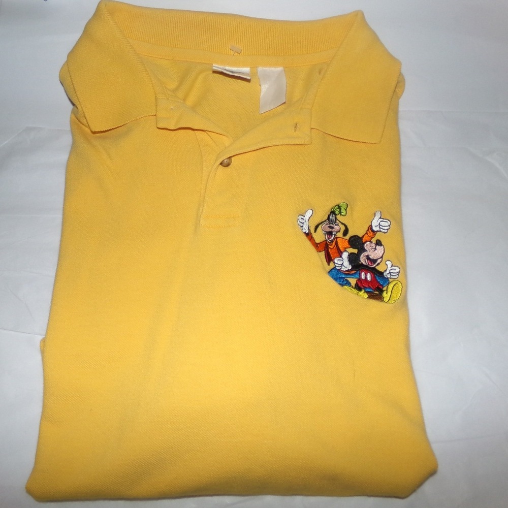 Disney Catalog Mens LRG Mickey Mouse Goofy Vintage Yellow Polo Shirt Embroidered